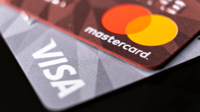 Close-up of Visa and Mastercard credit cards.